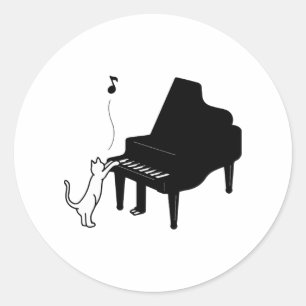 Cute Cat Playing Piano Funny Musician Art Classic Round Sticker