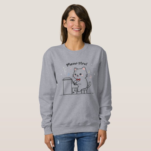Cute Cat Playing Piano Music Sweatshirt (Front Full)