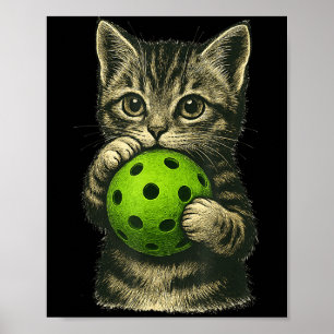 Cute cat playing pickleball kitten lovers poster