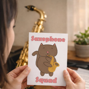 Cute Cat Playing Saxophone “Saxophone Squad” Music Postcard