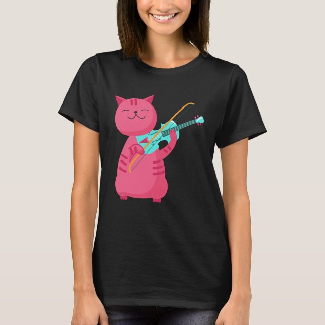 Cute Cat Playing the Violin T-Shirt (Front)