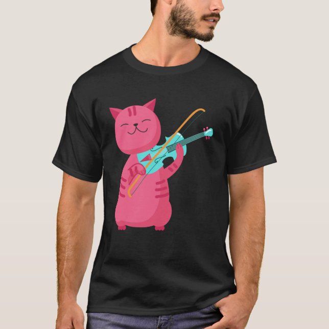 Cute Cat Playing the Violin T-Shirt (Front)
