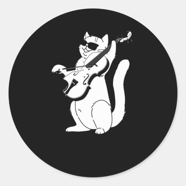 Cute Cat playing Violin String Instrument Musician Classic Round Sticker (Front)