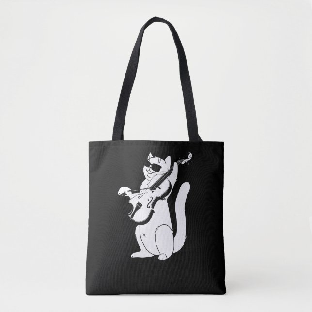 Cute Cat playing Violin String Instrument Musician Tote Bag (Front)