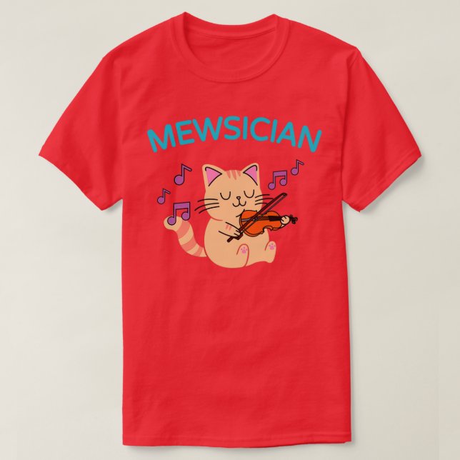 Cute Cat Playing Violin T-Shirt (Design Front)