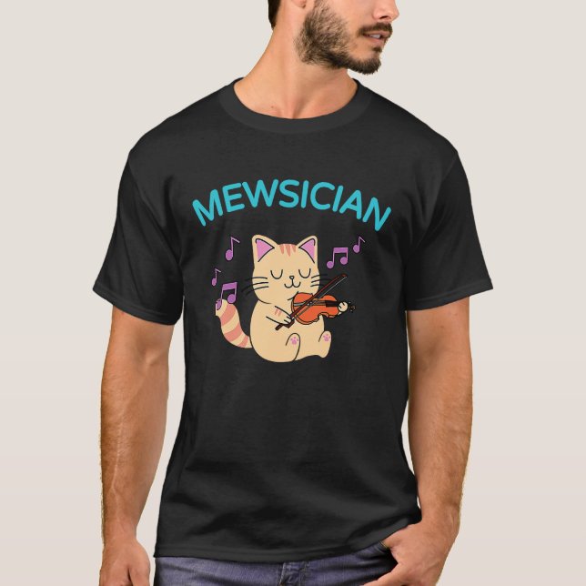 Cute Cat Playing Violin T-Shirt (Front)