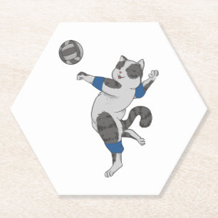 Cute Cat Playing Volleyball Pet Owner Paper Coaster