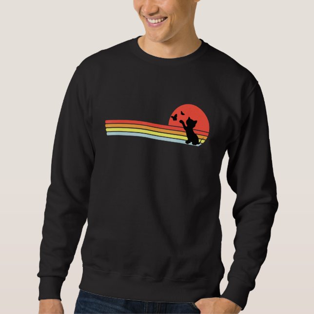 Cute  Cat Playing With Butterfly Retro Style Sweatshirt (Front)