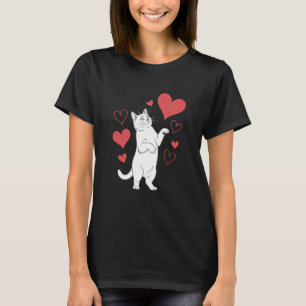 Cute Cat Playing with Hearts Valentine's Day Pet L T-Shirt