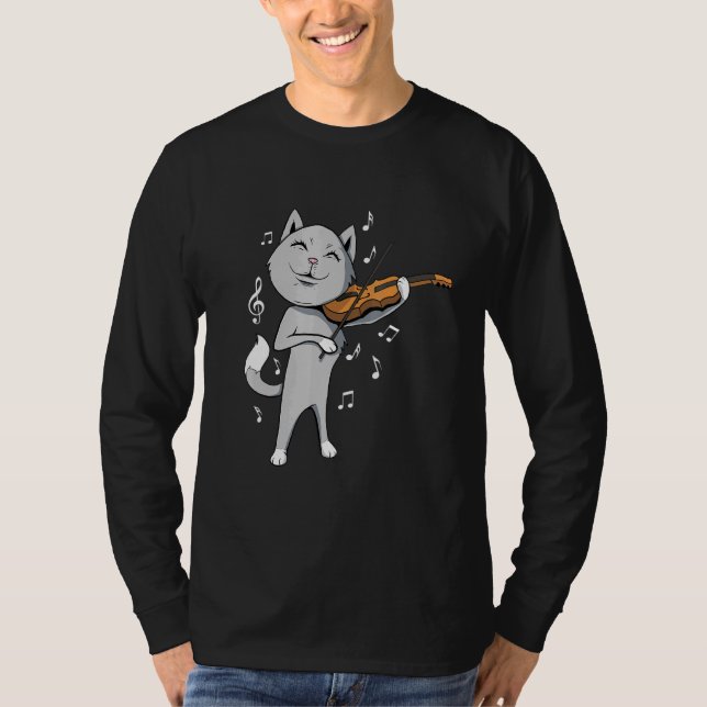 Cute Cat Plays Violin Viola Fiddle T-Shirt (Front)