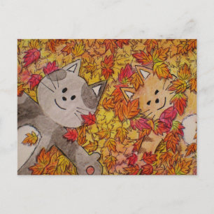 Cute Cat Postcard for Fall "Jump into Fall"