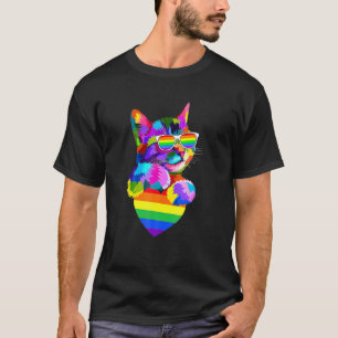 Cute Cat Pride Lgb Ransgender Flag Heart Gay Lesbi T-Shirt