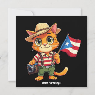 Cute Cat Puerto Rican Flag Boricua Hispanic Invitation