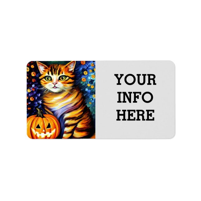 Cute cat & pumpkin Halloween Return Address Labels (Front)