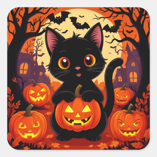 Cute Cat Pumpkin Sticker For Fall Laptop Decor (Front)