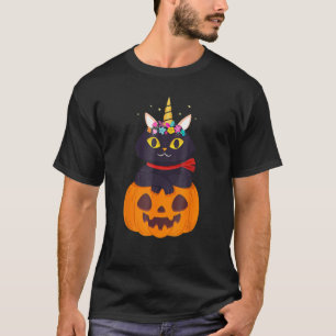 Cute Cat Pumpkin Unicorn Halloween Costume  Girls  T-Shirt