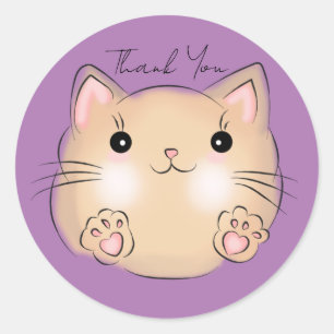 Cute Cat, Purple Thank you Classic Round Sticker