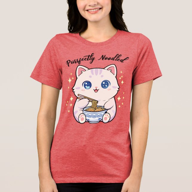 Cute Cat Purrfectly Noodled T-shirt Tri-Blend Shirt (Front)