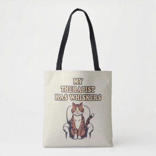 Cute Cat Quote "My Therapist Has Whiskers" Tote Bag