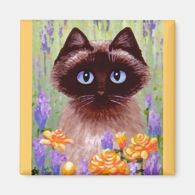Cute Cat Ragdoll Siamese Burmese Rose Creationarts Magnet (Front)