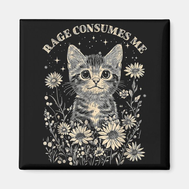 Cute Cat Rage Consumes Funny Sarcastic Kitten Magnet (Front)