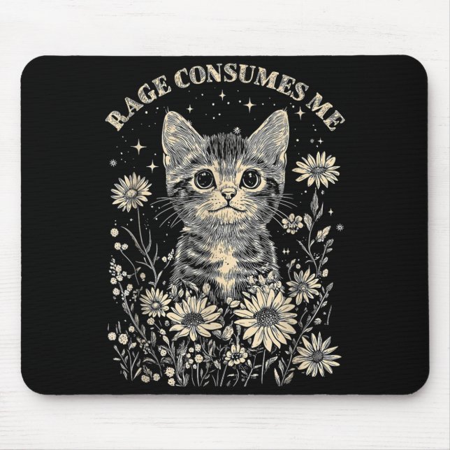 Cute Cat Rage Consumes Funny Sarcastic Kitten Mouse Pad (Front)