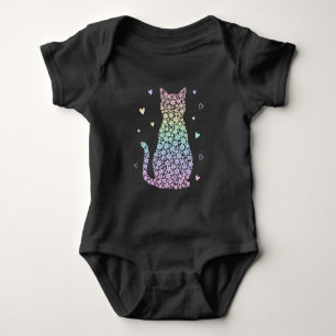 cute cat rainbow hearts pastel gradient pattern baby bodysuit