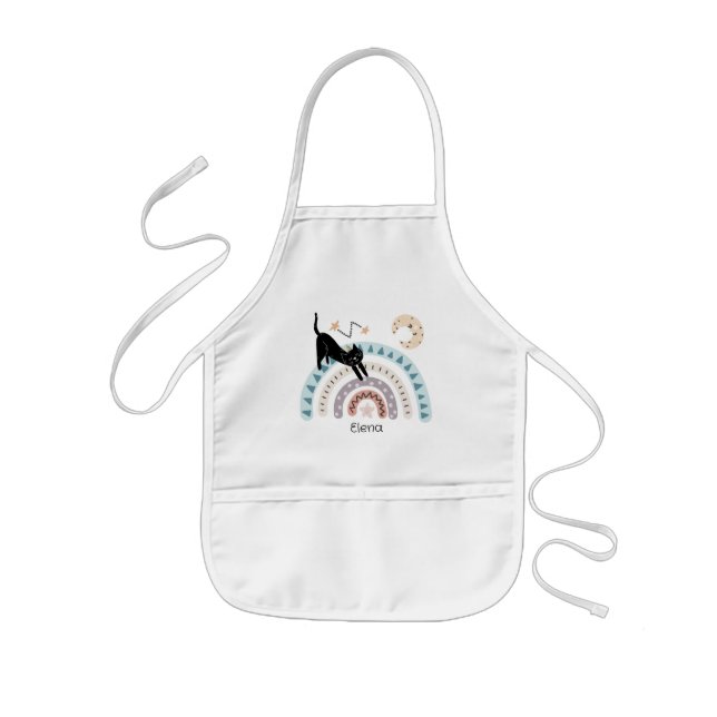 Cute Cat Rainbow Unicorn Custom Name       Kids Apron (Front)