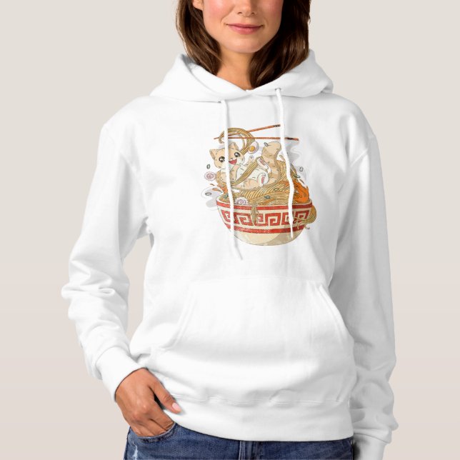 Cute Cat Ramen Kawaii Anime Cats Kitten Lover Gift Hoodie (Front)