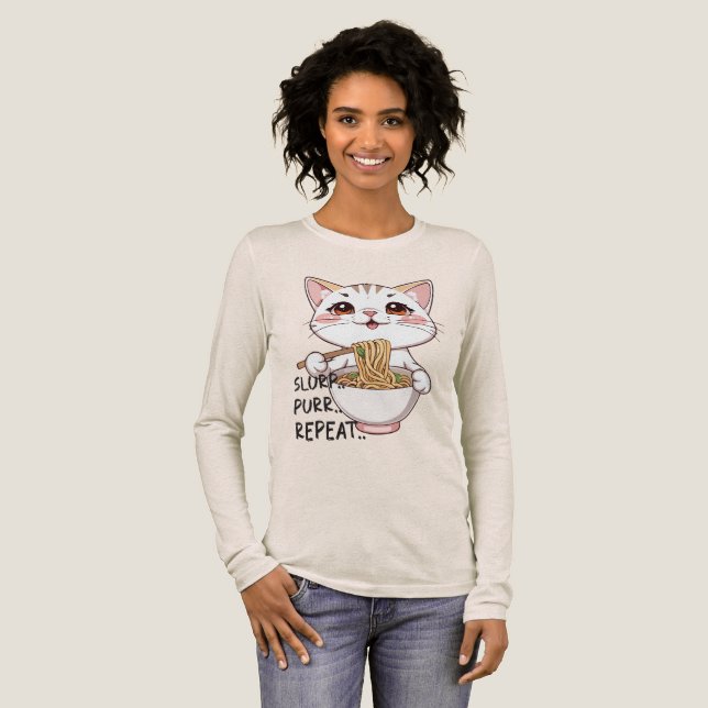 Cute Cat Ramen Tee - Slurp, Purr, Repeat (Full Front)