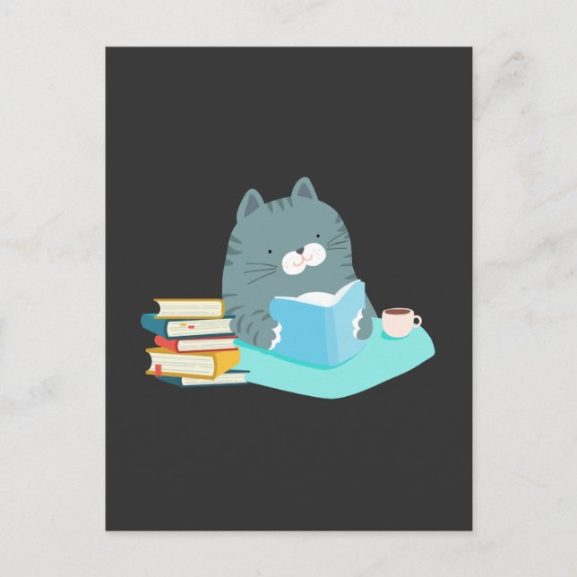 Cute Cat Reading Book Coffee Lover Bookworm Postcard (Front)