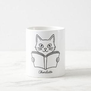 Cute Cat Reading Book  Coffee Mug