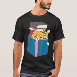 Cute Cat Reading Books T-Shirt