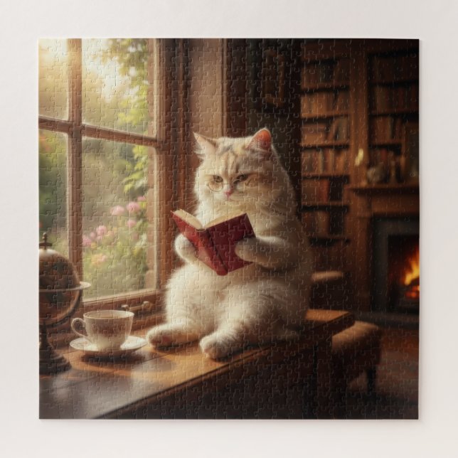 Cute Cat Reading Jigsaw Puzzle (Vertical)
