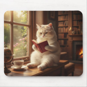 Cute Cat Reading Mouse Pad