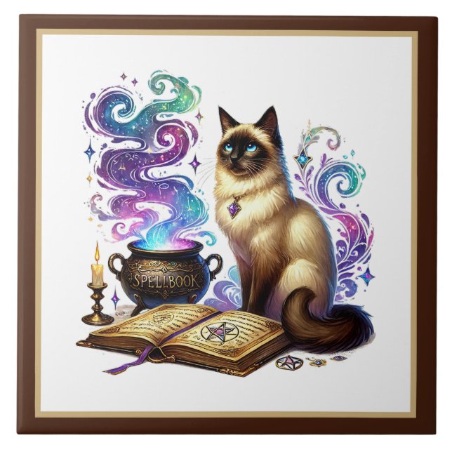 Cute cat reading nook library book lovers  tile (Front)