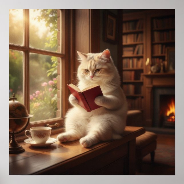 Cute Cat Reading Poster (Front)