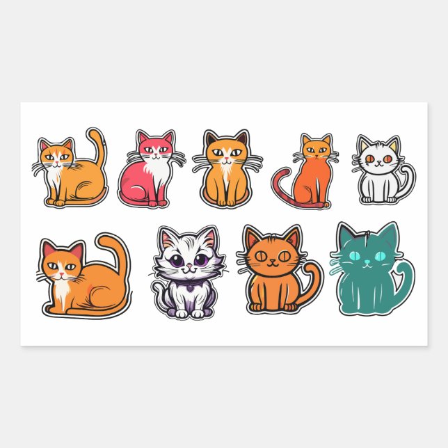 Cute Cat Rectangular Sticker (Front)