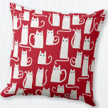 Cute Cat Red and White Cushion<br><div class="desc">Fun little white kitty cats on a red background.  Purrfect for animal lovers.</div>