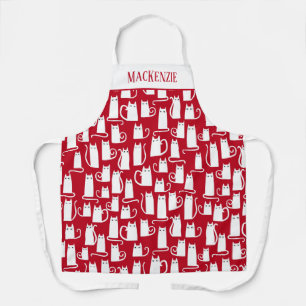 Cute Cat Red and White Personalised Apron