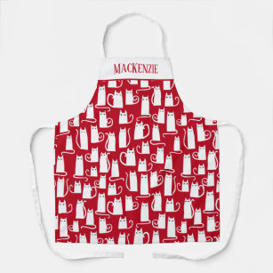 Cute Cat Red and White Personalised Apron