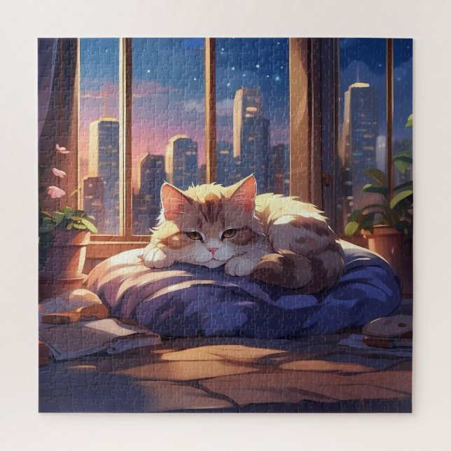 Cute cat relaxing near the window jigsaw puzzle (Vertical)