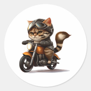 CUTE CAT riding a motocycle Classic T-Shirt (5) Round Sticker