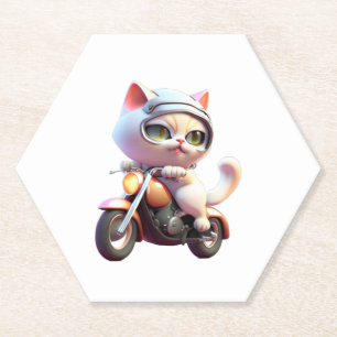 CUTE CAT riding a motocycle Classic T-Shirt (7) Paper Coaster