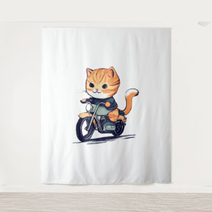 CUTE CAT riding a motocycle Classic T-Shirt (8) Tapestry
