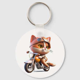 CUTE CAT riding a motocycle Classic T-Shirt Key Ring