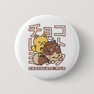 Cute Cat Riding Chocolate Milk Carton Kawaii Art 6 Cm Round Badge