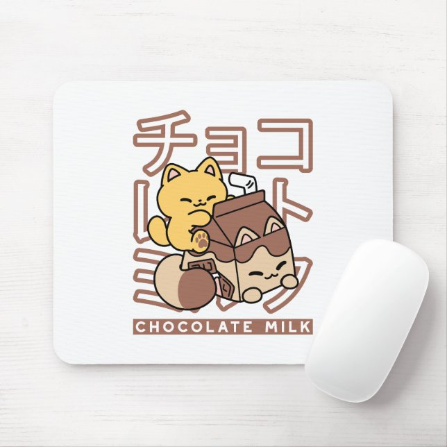 Cute Cat Riding Chocolate Milk Carton Kawaii Art Mouse Pad (With Mouse)