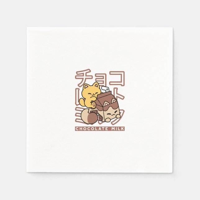 Cute Cat Riding Chocolate Milk Carton Kawaii Art Napkin (Front)