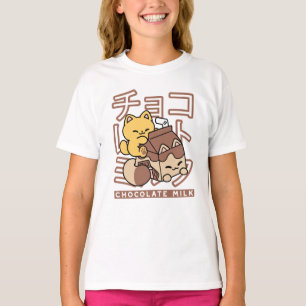 Cute Cat Riding Chocolate Milk Carton Kawaii Art T-Shirt
